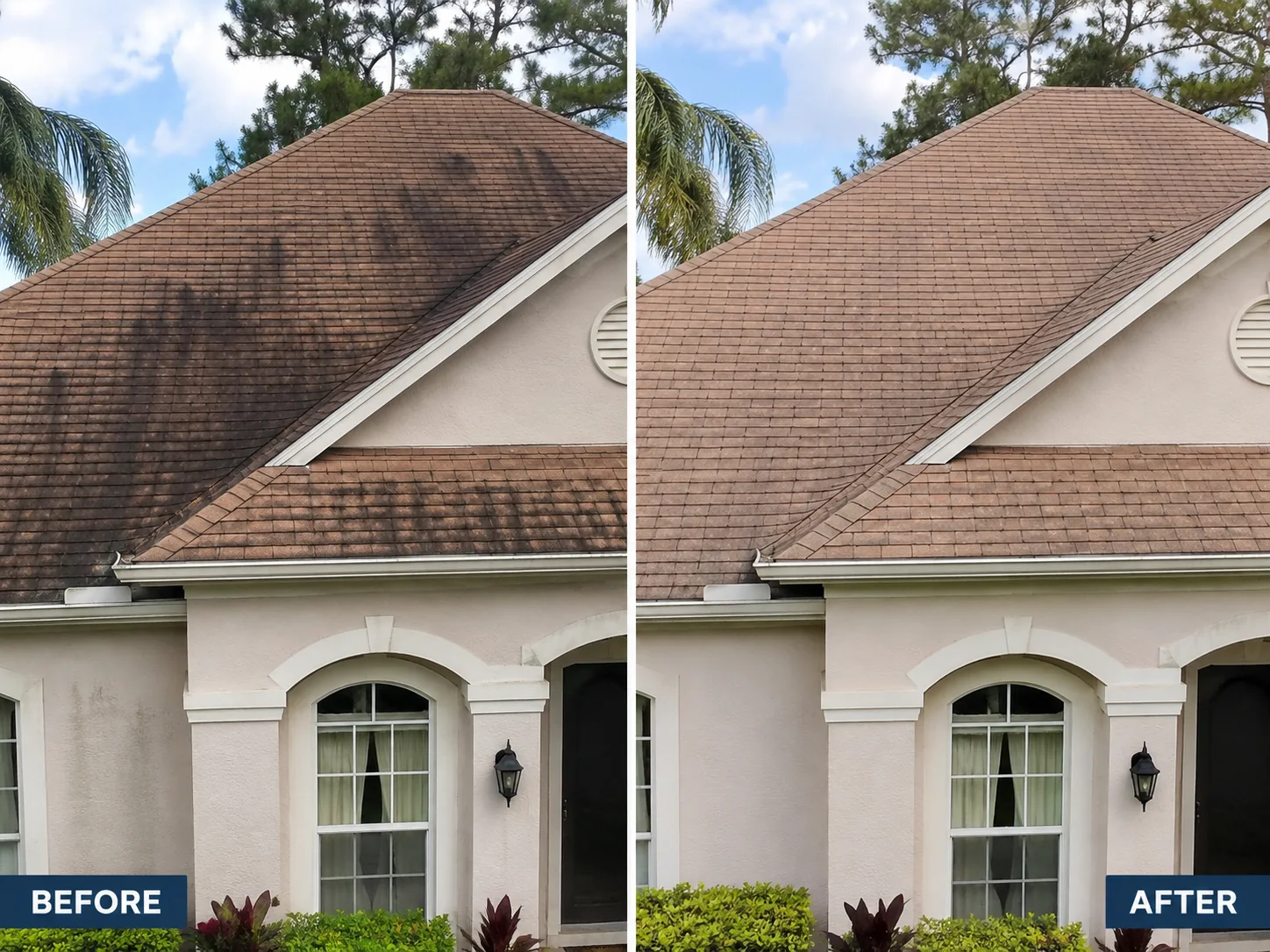 Roof before and after soft washing